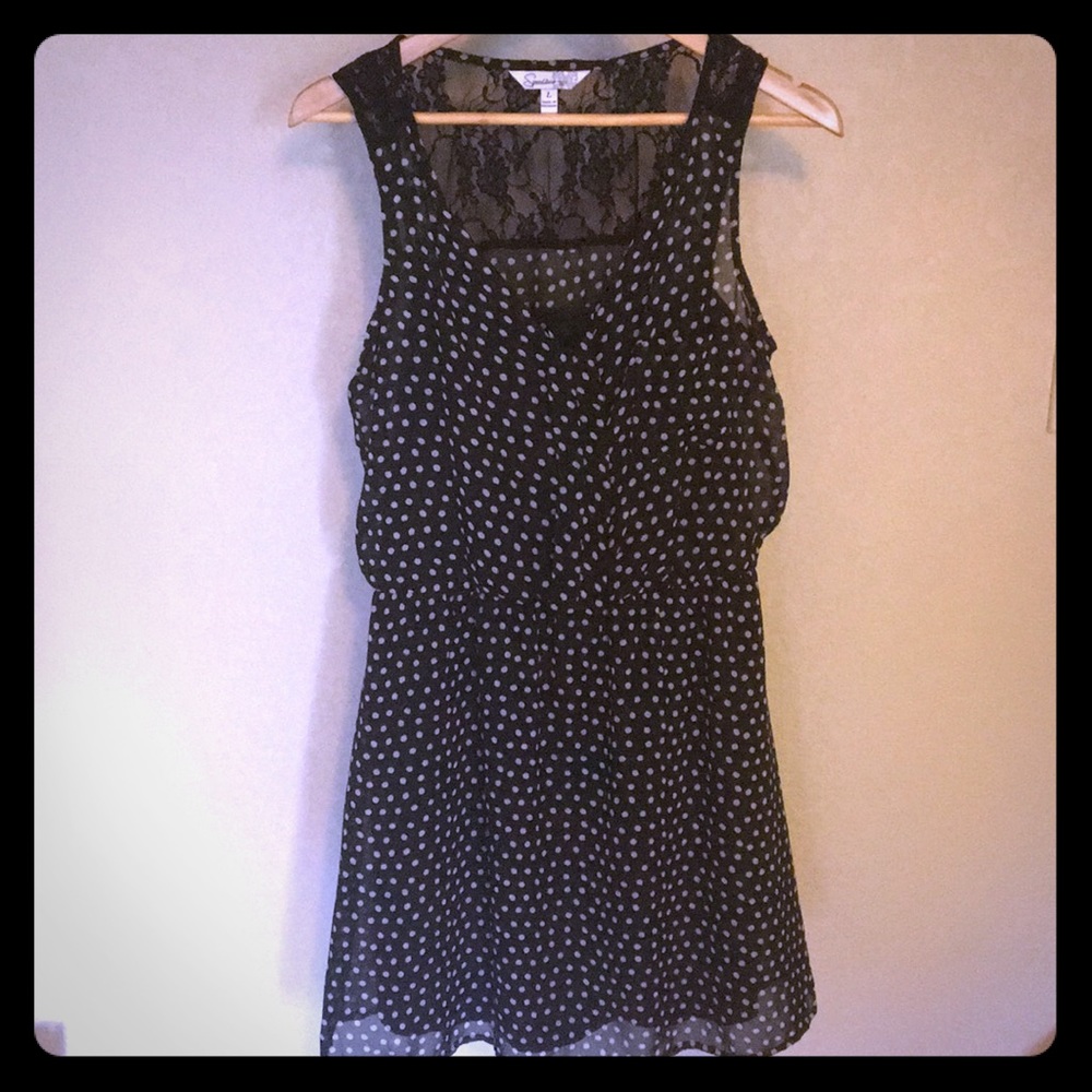 Size L Tan and Black Polka Dot Dress
